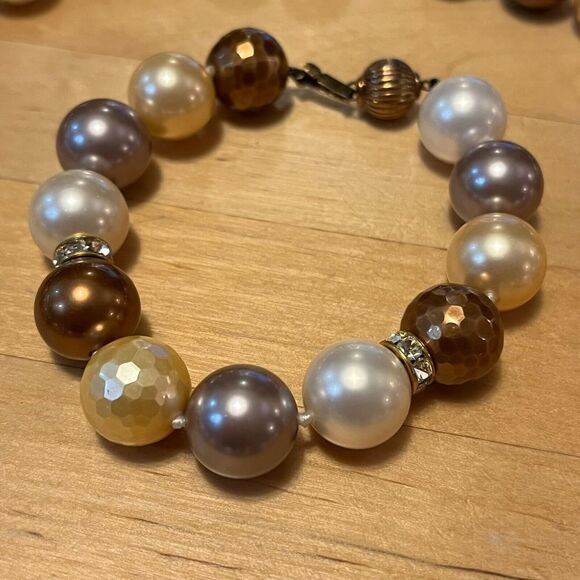 Multicolored Costume Freshwater Pearl Necklace Bracelet Set Clear Rhinestones - Picture 8 of 10